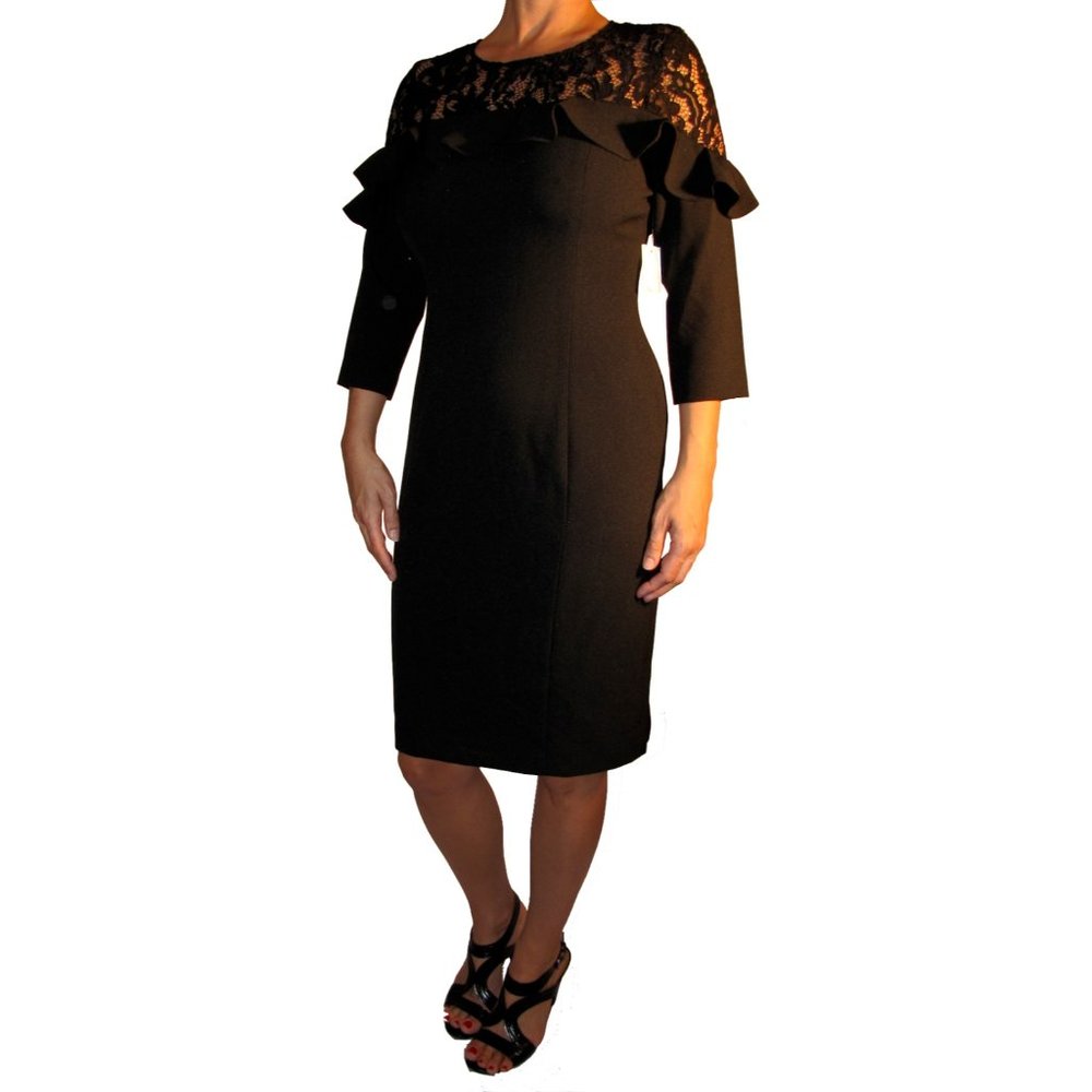 Eliza J Lace Yoke 3/4 Sleeve Sheath Dress